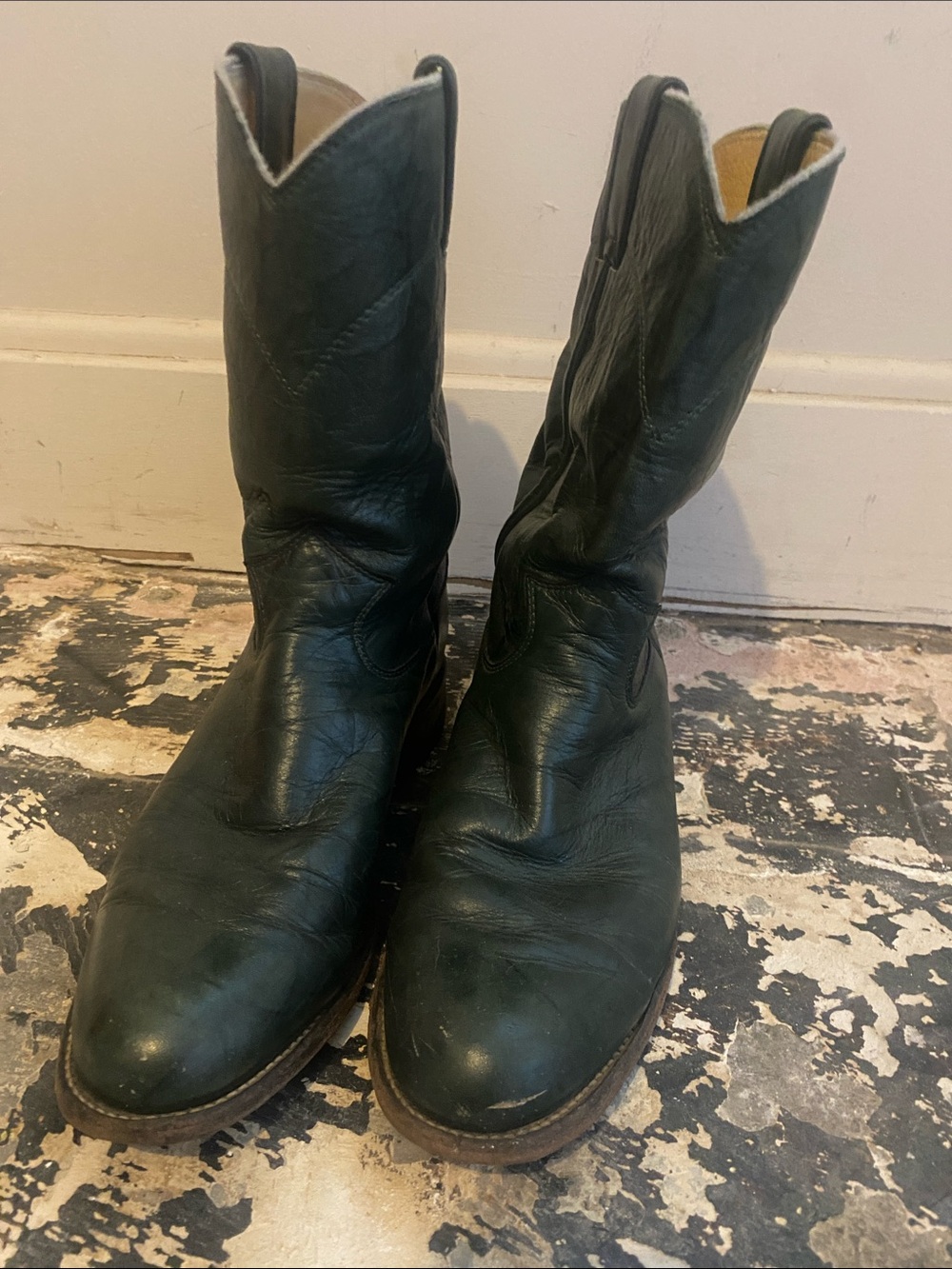 Vintage Justin Classic Leather Cowboy Boots in Dark Green